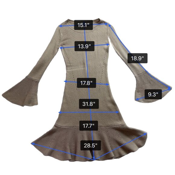Boston Proper Womens Taupe Cotton Rayon Knit Dress Bell Sleeves Fit & Flare Sz X - Picture 7 of 7